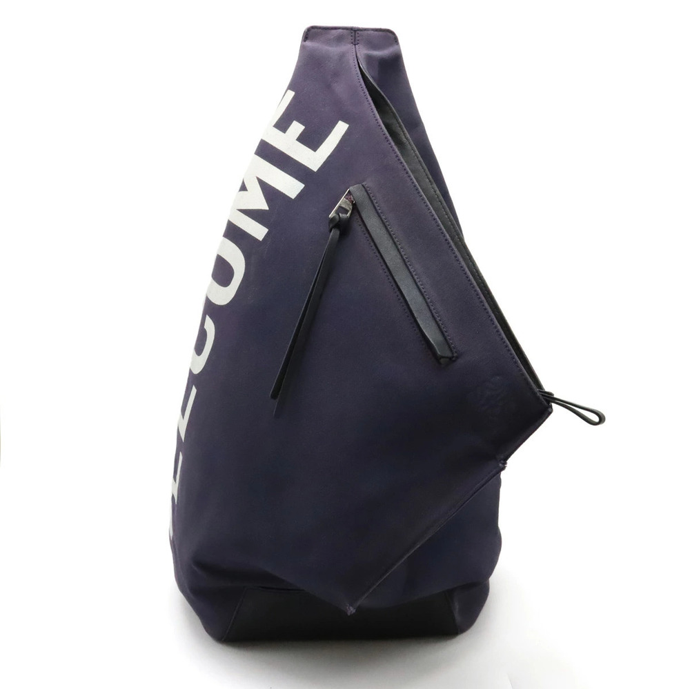 Loewe Anton Sling Body Bag Shoulder WELCOME Canvas Leather Navy Blue Black